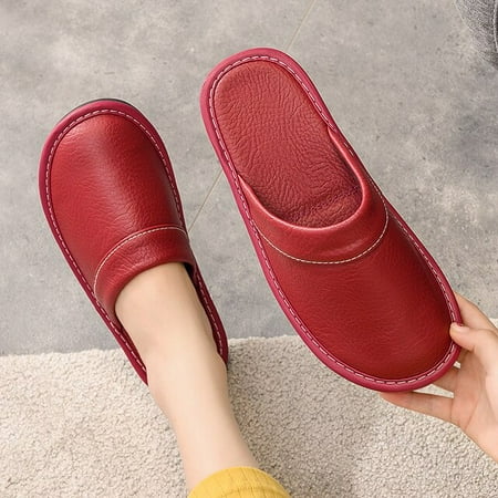 

QWZNDZGR Concise Plush Slippers Men s Flip-flops Fur Mules Clogs Winter Indoor Slides Men Furry Home Slippers Male Warm Leather Slippers