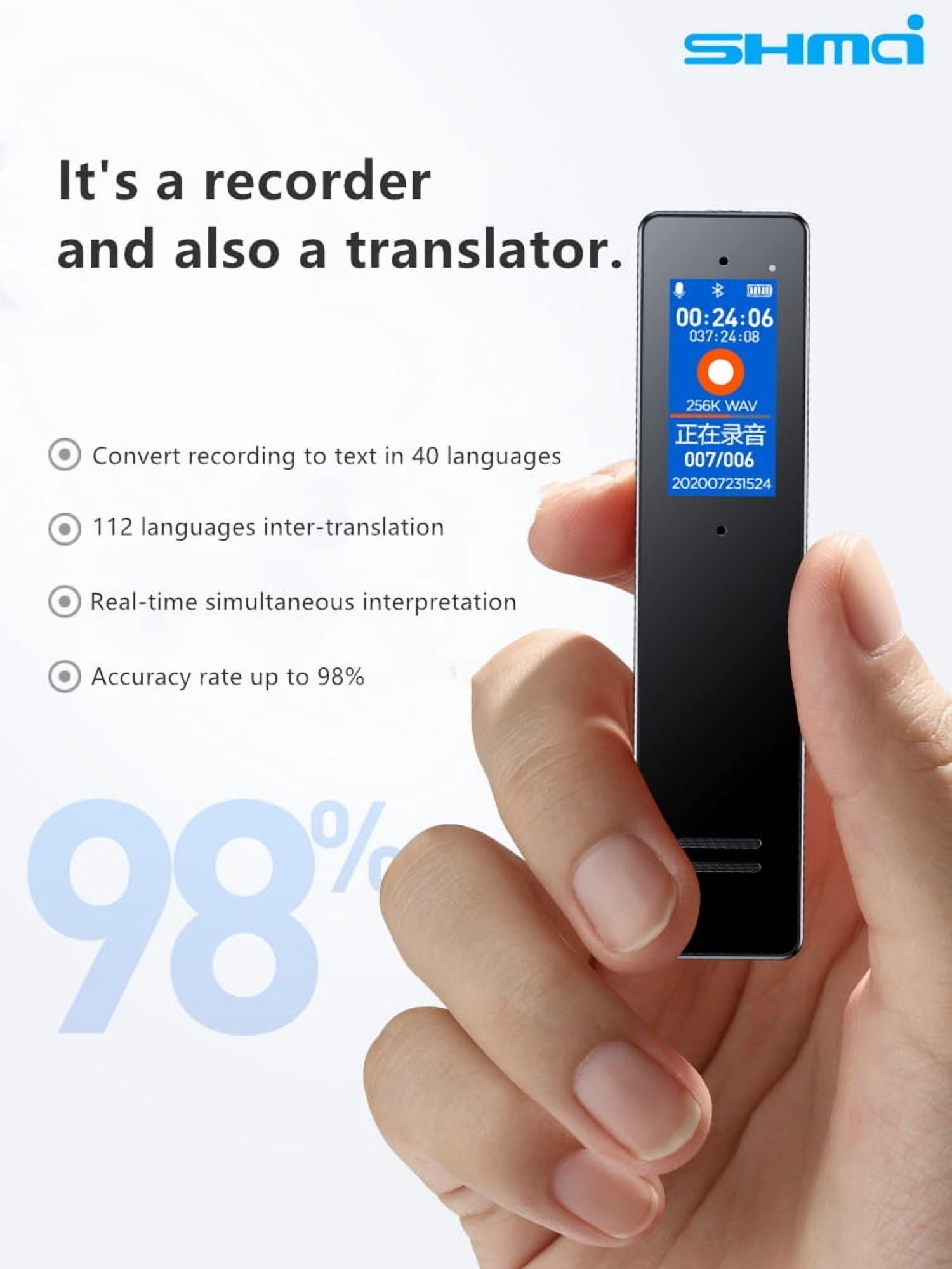 Shmci T3 16GB Professional Speech Recording to Text Bluetooth Digital Voice Recorder Dictaphone AI Smart Translator Meeting Lecture Minutes audio record