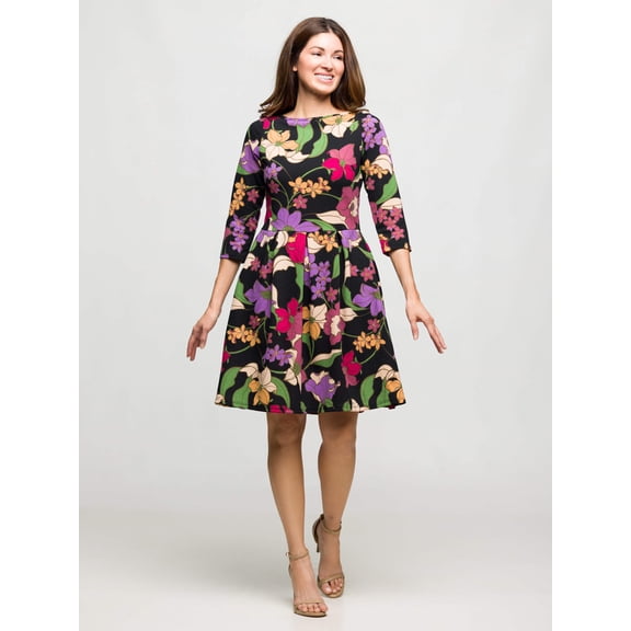 Womens Floral Print Flare Dress