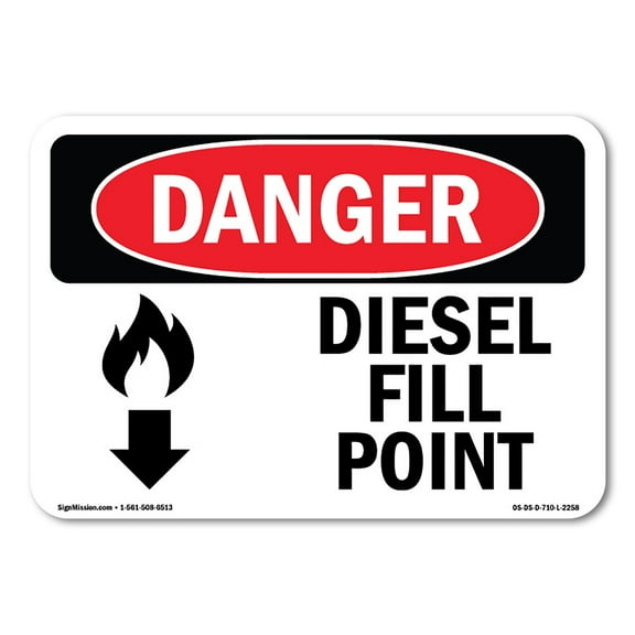 OSHA Danger Sign - Diesel Fill Point [Down Arrow] | Plastic Sign | Protect Your Business, Construction Site, Warehouse & Shop Area |  Made in The USA