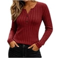 thumbnail image 2 of JOANKDMI Long Sleeve Henley Tops for Women V Neck Button Down Ribbed Knit Shirts Slim Fit Basic Casual Fall Tees Flattering Everyday Layering Essential Solid Outfits, 2 of 7
