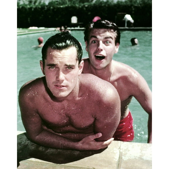 Robert Wagner Jeffrey Hunter shirtless barechested wet playing in pool 24x36 Movie Poster HD Aluminum Wall Art