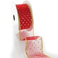 thumbnail image 2 of Ribbon Traditions Metallic Banded Edge Sheer Glitter Dots Wired Ribbon 2 1/2" by 10 Yards - Light Red / Gold, 2 of 4