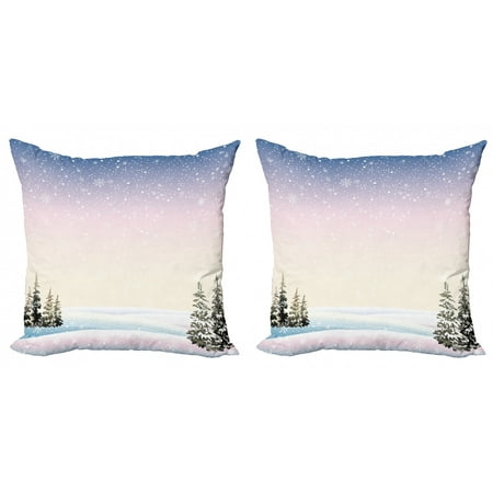 

Winter Throw Pillow Cushion Cover Pack of 2 Snowfall in the Forest Pine Trees Northern Hemisphere December Frozen Temperatures Zippered Double-Side Digital Print 4 Sizes Multicolor by Ambesonne