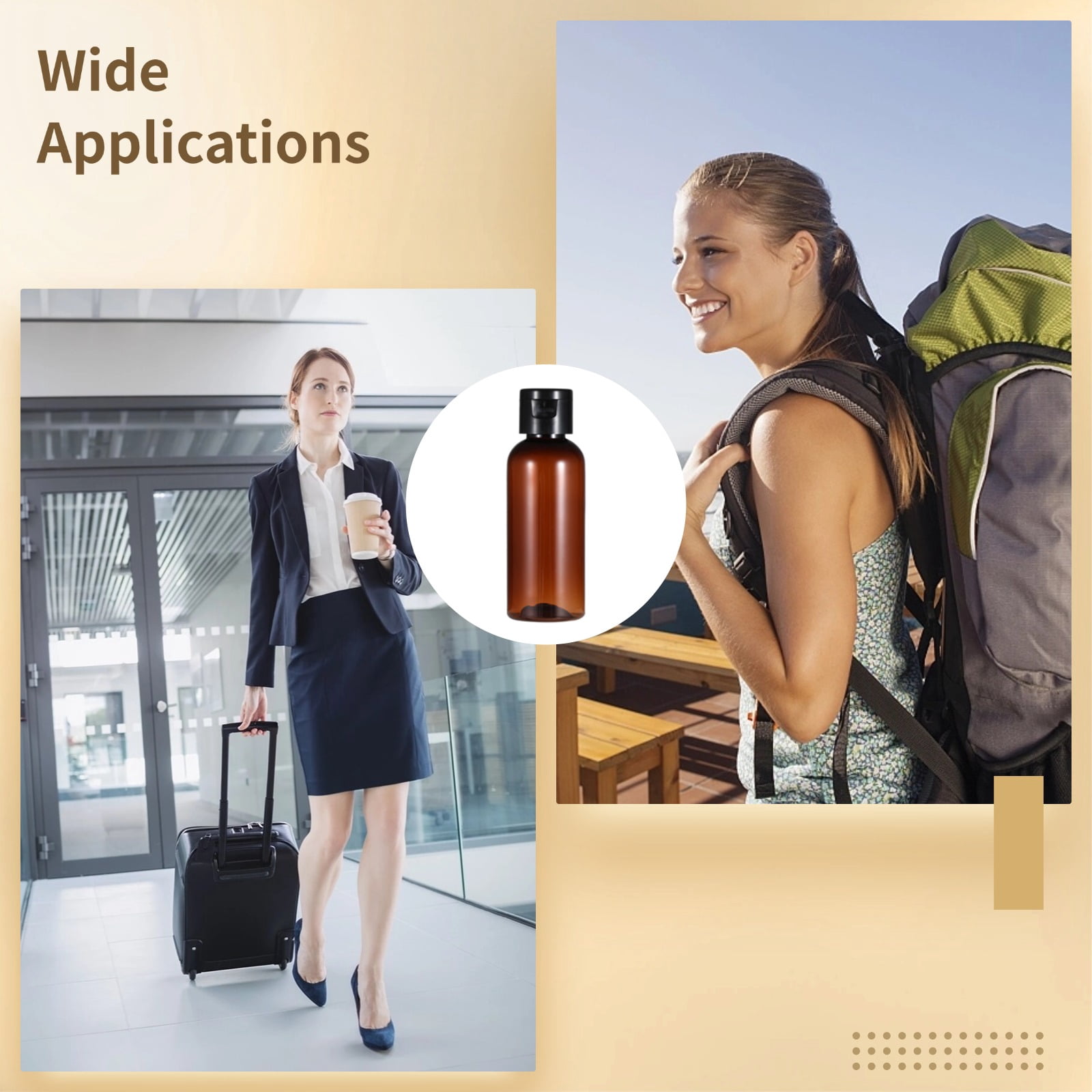 100 PCS 60ml Travel Bottles, Flip Cap Leak-Proof Brown Plastic Containers with Funnels, Refillable Toiletry Bottles for Shampoo & Lotion