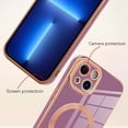 thumbnail image 3 of Compatible with iPhone 13 Case [Support for Magsafe] Magnetic Plating Electroplate Luxury Elegant Case Camera Protector Soft TPU Shockproof Protective Corner Back Cover iPhone 13 Case -Purple, 3 of 12