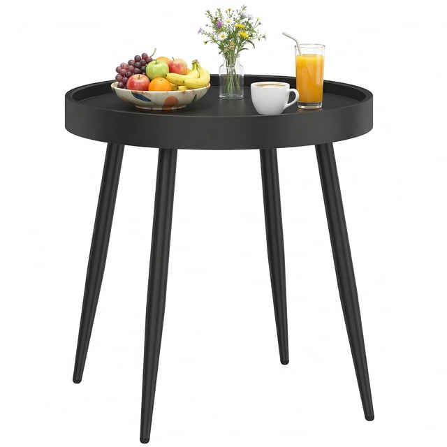 Outsunny Round Patio Table, Small Outdoor Coffee Table with Plastic Top