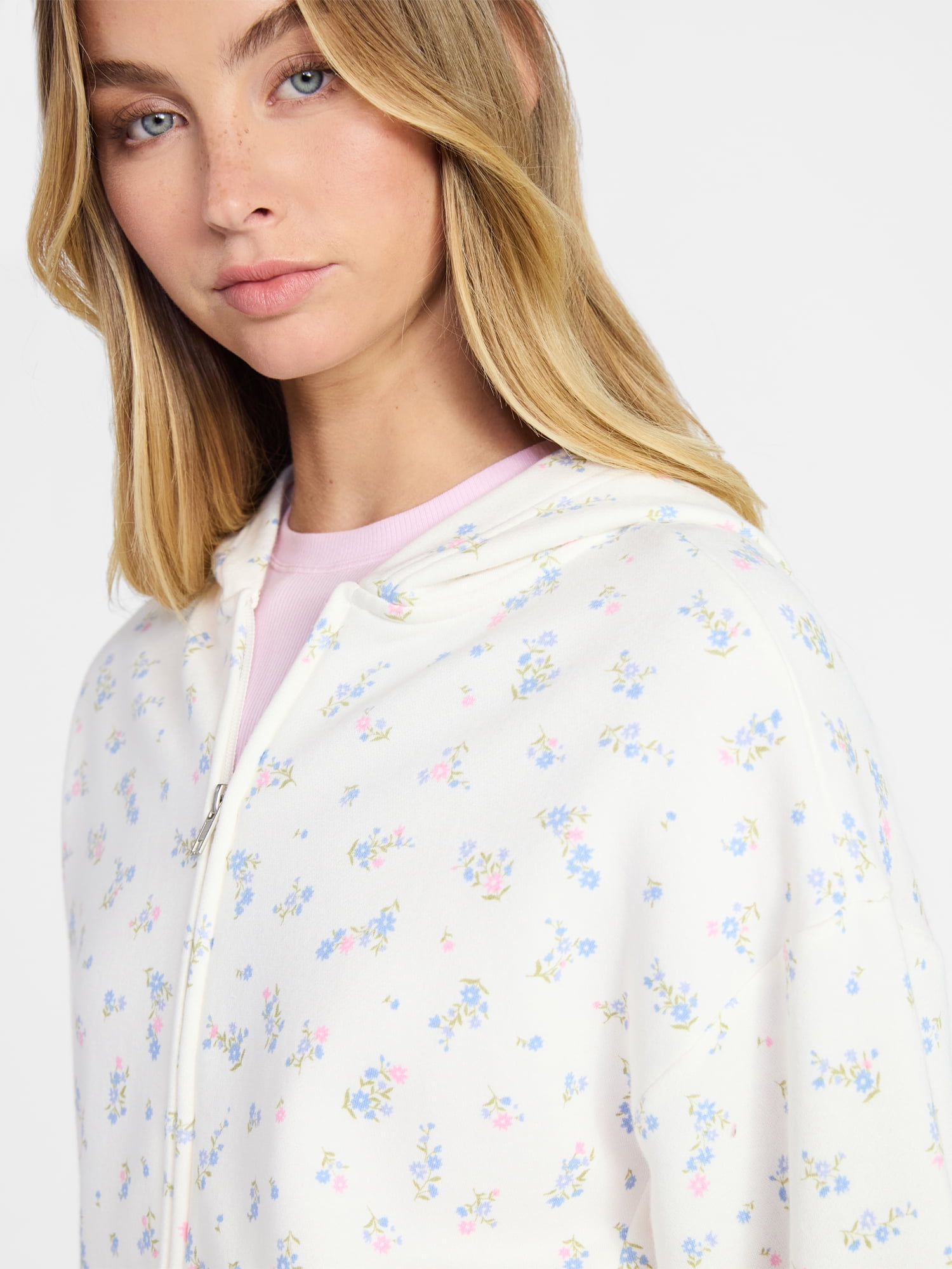 No Boundaries Boxy Zip-Up Hoodie, Women's XXS-XXL