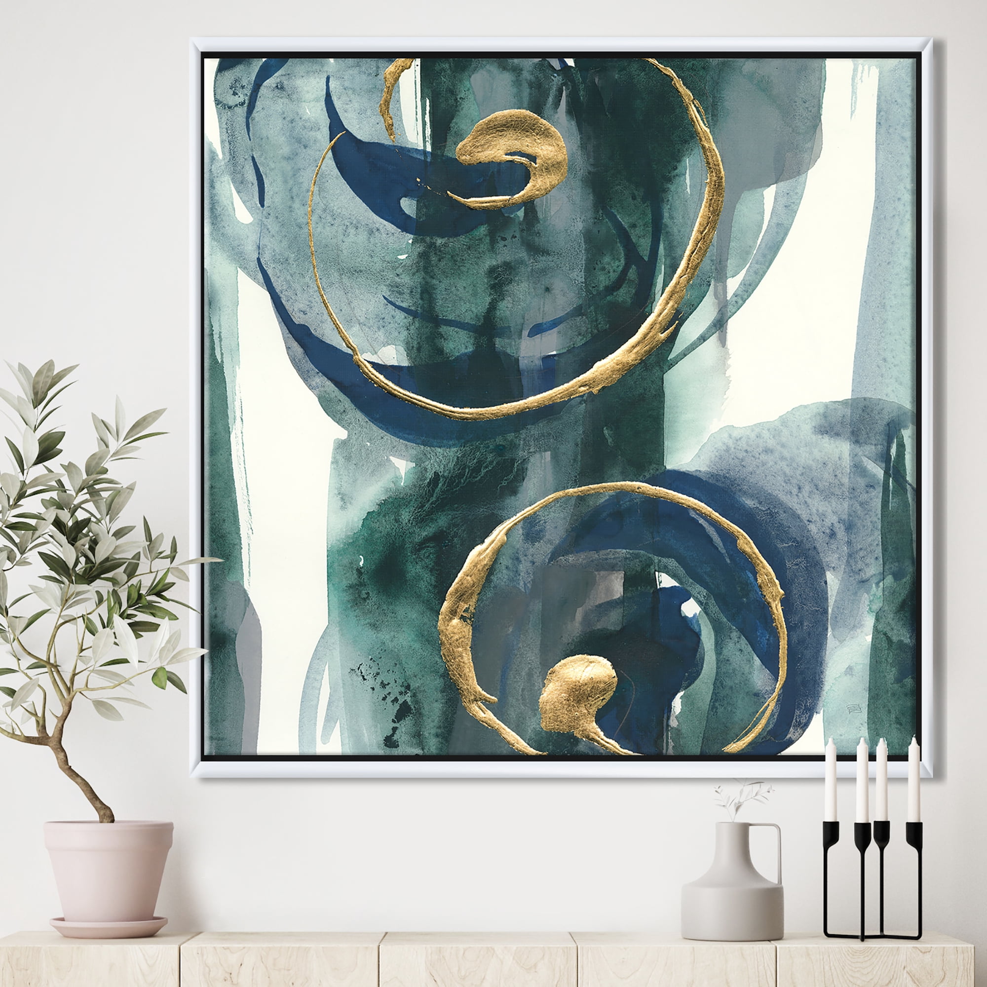 Designart ' Mettalic Indigo and Gold II ' Posh & Luxe Framed Canvas