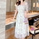 thumbnail image 4 of Vestido de mujer estilo francés blanco con cintura y manga abombada elegante vestido de verano para fiesta y citas, 4 of 8