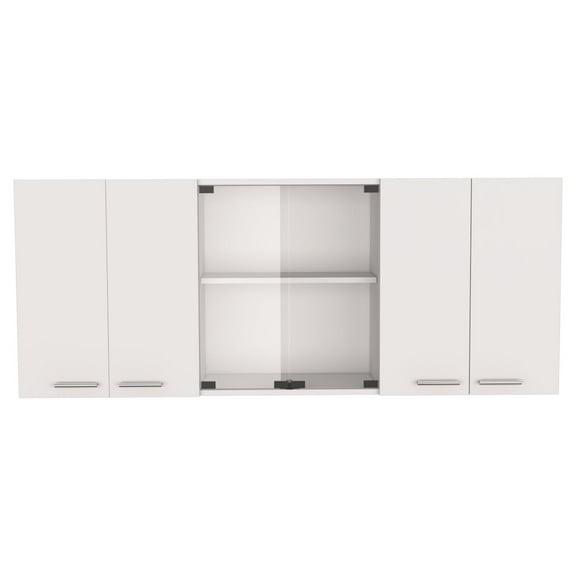 Newboti Furniture Superior 150 Wall Cabinet With Glass, Four Interior Shelves, Two Double Door -White 29272