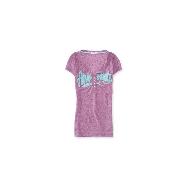 Camiseta henley jaspeada Aeropostale para mujer color morado pequeña