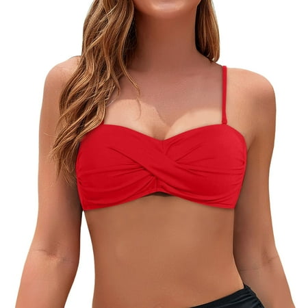 Womens Bikini Top Bandeau Strapless Swimwear Top Only Red L