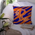 thumbnail image 3 of Letter R Initial  Tiger Stripe Blue and Orange Fabric Decorative Pillow, 3 of 4