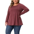 thumbnail image 4 of Agnes Orinda Women's Plus Size T-Shirt Pleated Crew Neck Long Sleeve Soft Casual Tunic Blouse 3X Burgundy, 4 of 6
