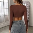 thumbnail image 6 of WCJM Y2K Long Sleeve Crop Top Women Square Neck Ribbed Slim Fitted Going Out Fall Fashion Women's Long Sleeve T-Shirt, 6 of 8