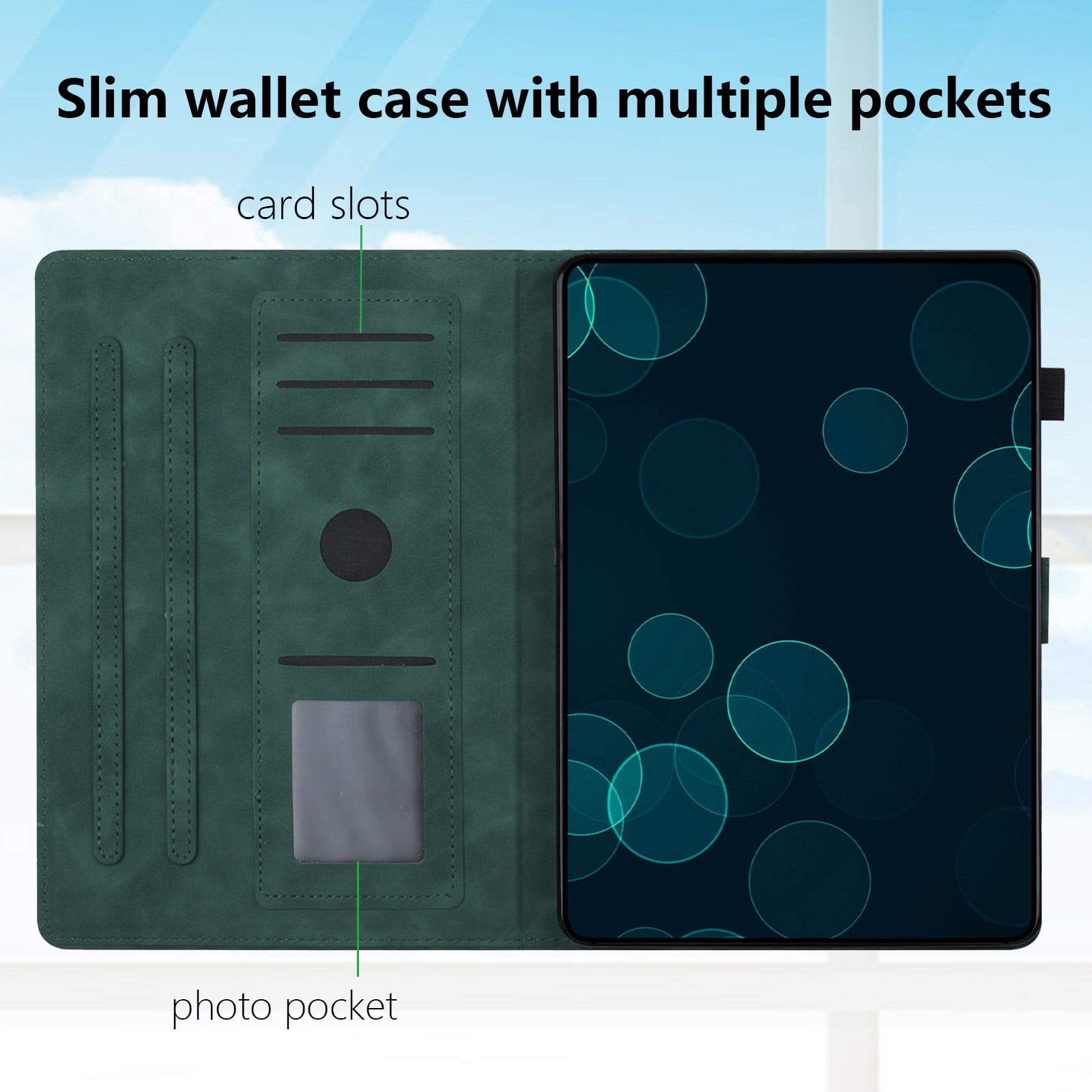 Allytechgroup for iPad (A16) 11th Generation 11 inch Case 2025 with Stand/Pencil Holder/Card Pockets/Magnetic Closure Smart Embossed Palm Tree PU Leather Folio Wallet Cover, [Auto Wake/Sleep], Green