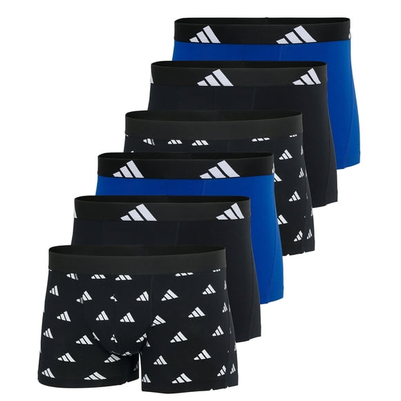 adidas men boxer shorts, 6-pack - trunks, Active Flex Cotton, logo, solid colour Black/White/Blue L (Large)