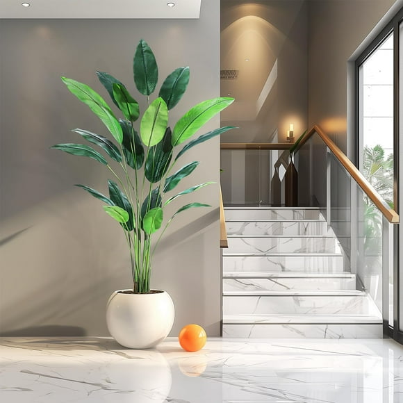 Bird of Paradise Artificial Bird of Paradise Plant 6FT(72in) Fake Palm Tree for Indoor Outdoor Modern Decor Faux Plants for Home Office Perfect Housewarming Gift with 14 Trunks Faux Leaves