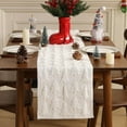 thumbnail image 3 of TETOU Christmas Tree Jacquard Table Runner 13x72 Inch Soft Plush Faux Fur Table Decoration for Christmas Home Party - White, 3 of 6