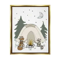 Stupell Industries Woodland Animals Camping Nature Tent Roasting Marshmallows Graphic Art Metallic Gold Floating Framed Canvas Print Wall Art, Design by Sweet Melody Designs