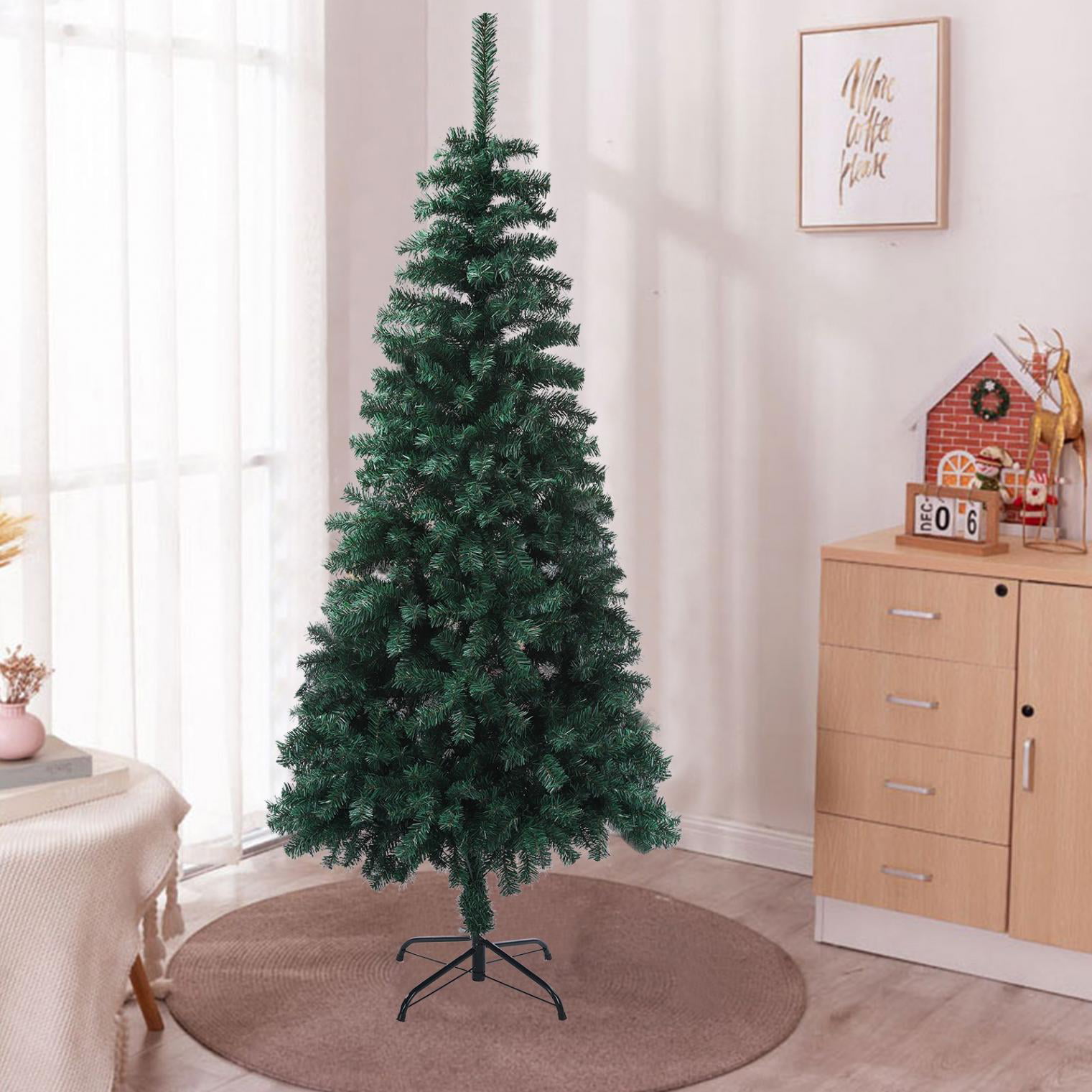 7.5ft Hinged Fir Pencil Artificial Christmas Tree With Metal Foldable Stand 