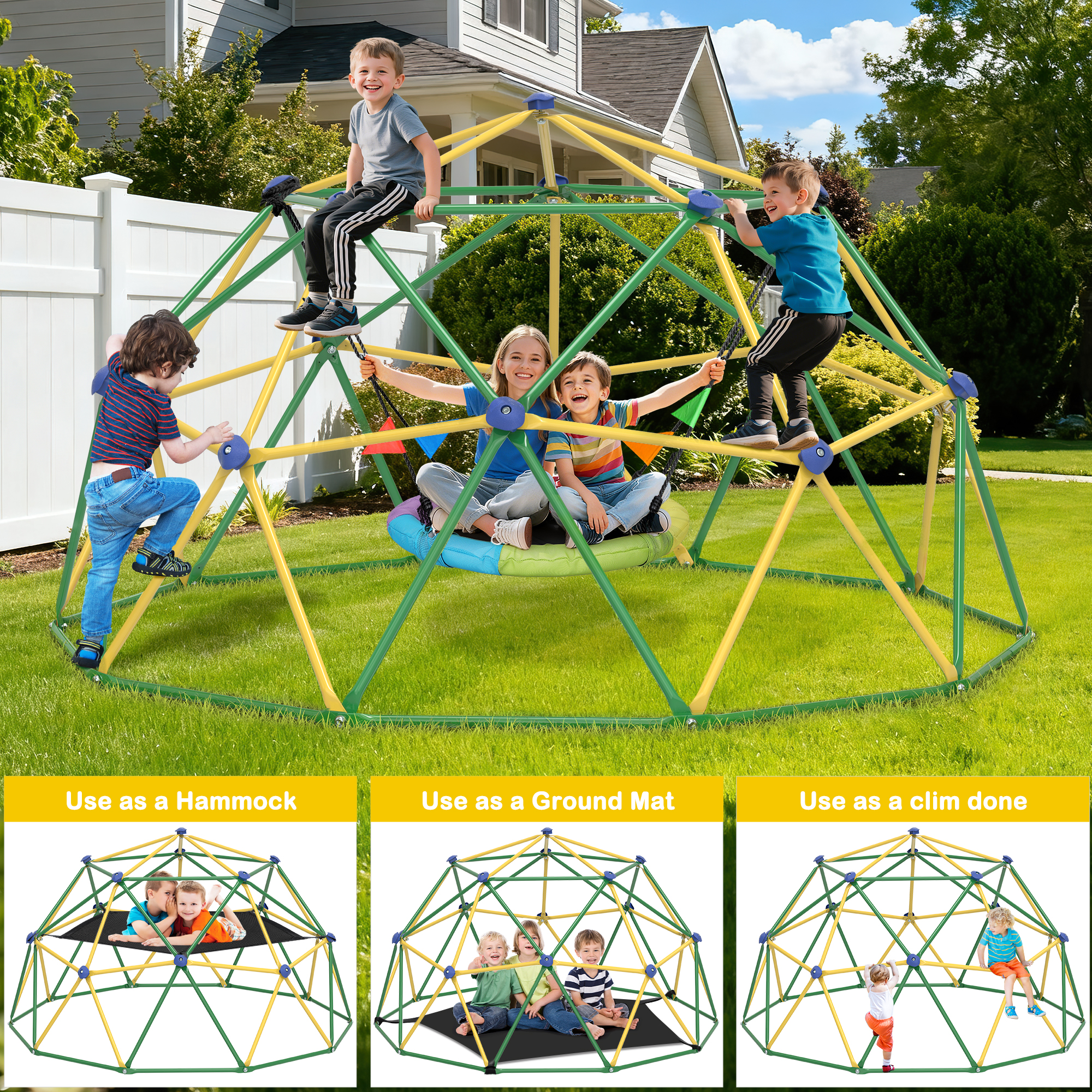 GIKPAL 10ft Climbing Dome with Hammock and Swing photo 8