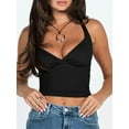 thumbnail image 3 of Raccmtaty Women's Crop Tank Tops Slim Fit V Neck Sleeveless Backless Ruched Back Cross Adjustable Strap Tops for Summer, 3 of 8
