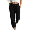 thumbnail image 2 of Wide Leg Sweatpants for Women Ndbuld Women Casual And Winter Solid Color Elastic Waist Sports Straight Leg Pants And Sweatpants Black S, 2 of 7