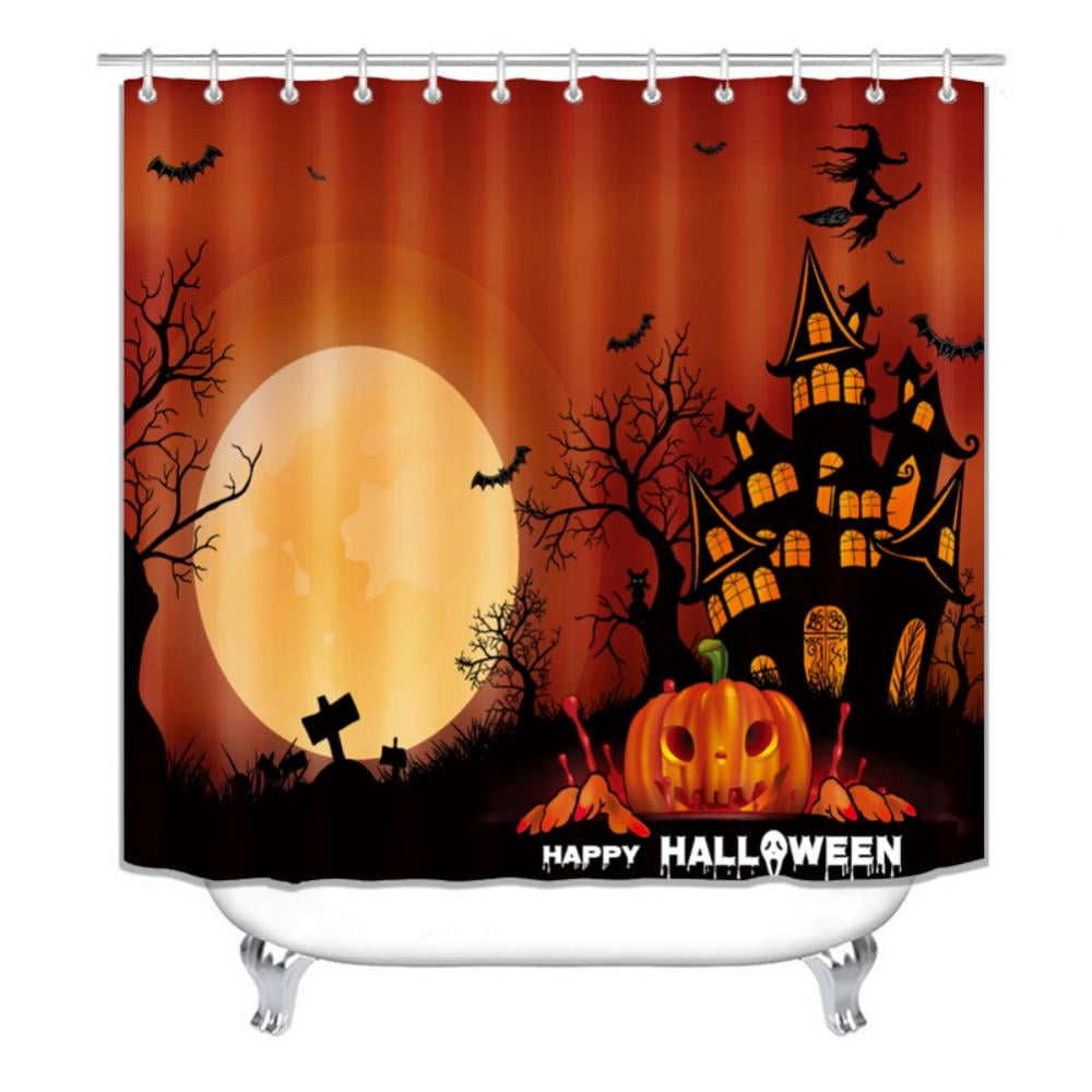 Waterproof Fabric Dead Tree Pumpkin Shower Curtain Liner Halloween Bathroom Set 
