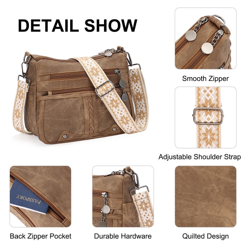 GAEKEAO Crossbody Bags for Women Soft Leather Large Capacity Multi Pocket Shoulder Purse with Adjustable Strap