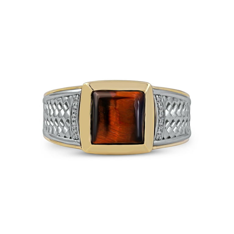 Imperial Gemstone 10k Yellow Gold Princess Cut Tiger Eye and 1