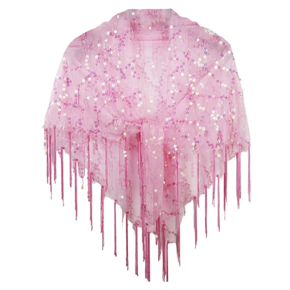 UJNDER Casual Sequined Tassel Small Shawl for Stylish Wraps and Evening Dress Accessories Night Out Pink
