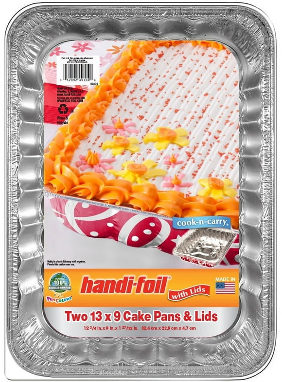 Handi-Foil 13" x 9" Aluminum Red Whimsical Pan w/Lids 2 count per pack.
