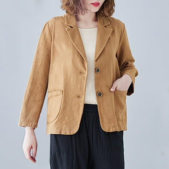 Aboser Linen Blazer Women Oversized Lightweight Cardigan Long Sleeves Casual Lapel Jacket Button Work Office Coat