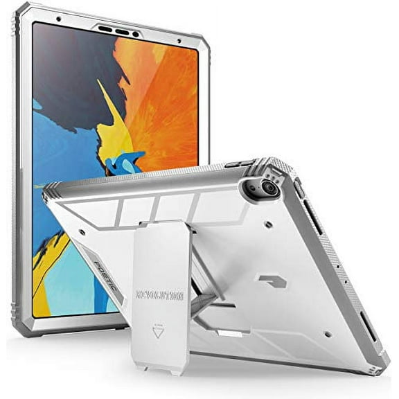 Poetic Revolution [Built-in-Screen Protector][Kick-Stand][Not Supported Apple Pencil Magnetic Attachment] Full-Body Heavy Duty Case for Apple iPad Pro 11 (2018) - White