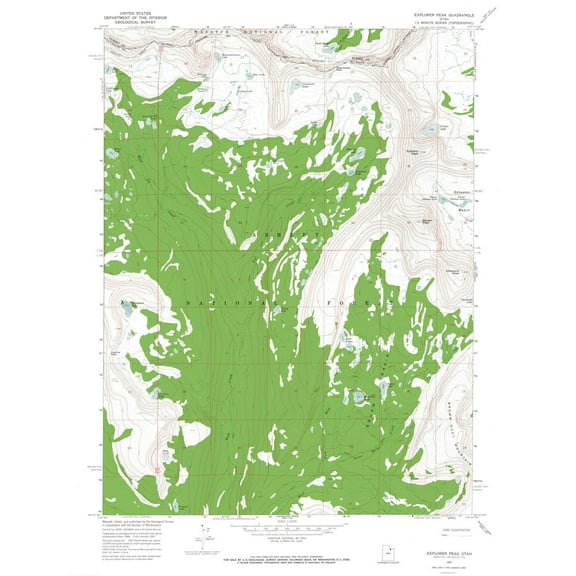 Topographical Map - Explorer Peak Utah Quad - USGS 1967 - Vintage Wall Art