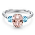 thumbnail image 3 of Gem Stone King 925 Sterling Silver Peach Nano Morganite and Swiss Blue Topaz Engagement Ring for Women | 2.71 Cttw | Oval 9X7MM | Gemstone October Birthstone | Size 7, 3 of 6