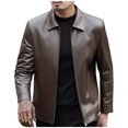 thumbnail image 2 of Pejock Men Vintage Leather Jacket, Stand Collar Winter Coat for Men - Warm Long Sleeve Casual Outerwear, Timeless Style Coat Daily Windproof, 2 of 4