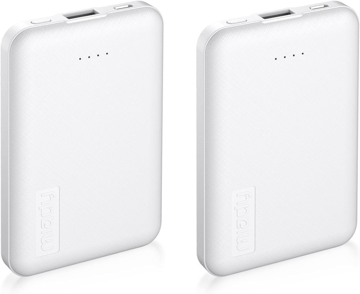 RGHJAR-2-Pack 5000mAh Mini Portable Charger, 5V 2.4A USB-C Output Fast Charging Battery Pack Travel Small Power Bank Compatible with iPhone 16/15 Galaxy S24/S22 iPad Android etc (2 White)