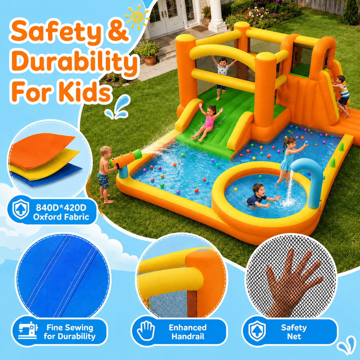 INFLATEFLY Inflatable Water Slide, 9-in-1 Bounce House Water Park with Trampoline, Pool, Climbing Wall, Water Cannon, Slides and Basketball Hoop, Kid Bouncy Castle for Outdoor Indoor Backyard Fun