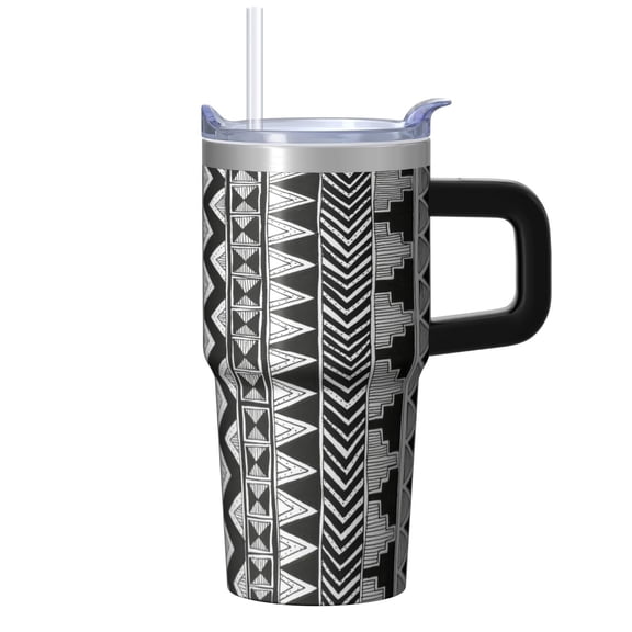Bohemian Themed Thermal Tumbler 20oz with Lid & Straw - Stainless Steel Insulated Travel Coffee Cup, Double Wall Vacuum Mug, Leakproof