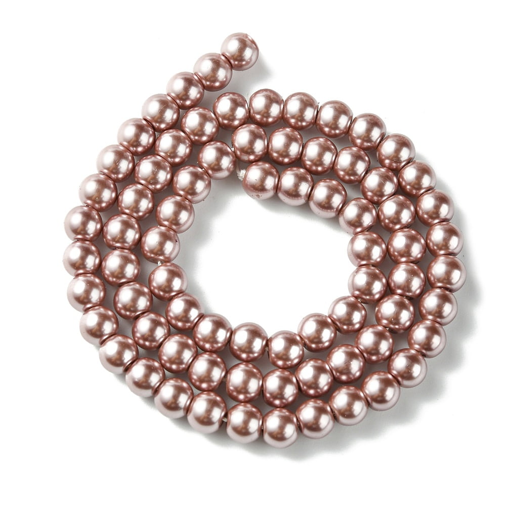 Eco-Friendly Dyed Glass Pearl Beads Strands Grade A Round Cotton Cord Threaded Rosy Brown 6mm Hole: 1.2~1.5mm about 70pcs/strand 15.7 inch