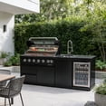thumbnail image 3 of Daheat 43-Inch 6-Burner 85000 BTU Black Stainless Steel Gas Modular Outdoor Kitchen Grill Island with Wine Cooler, Refrigerator, Rotisserie, Granite Countertop & Storage Cabinets, 3 of 11