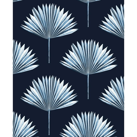 NextWall  Tropical Fan Palm Peel and Stick Wallpaper 20.5 in. W x 18 ft. L - Navy Blue