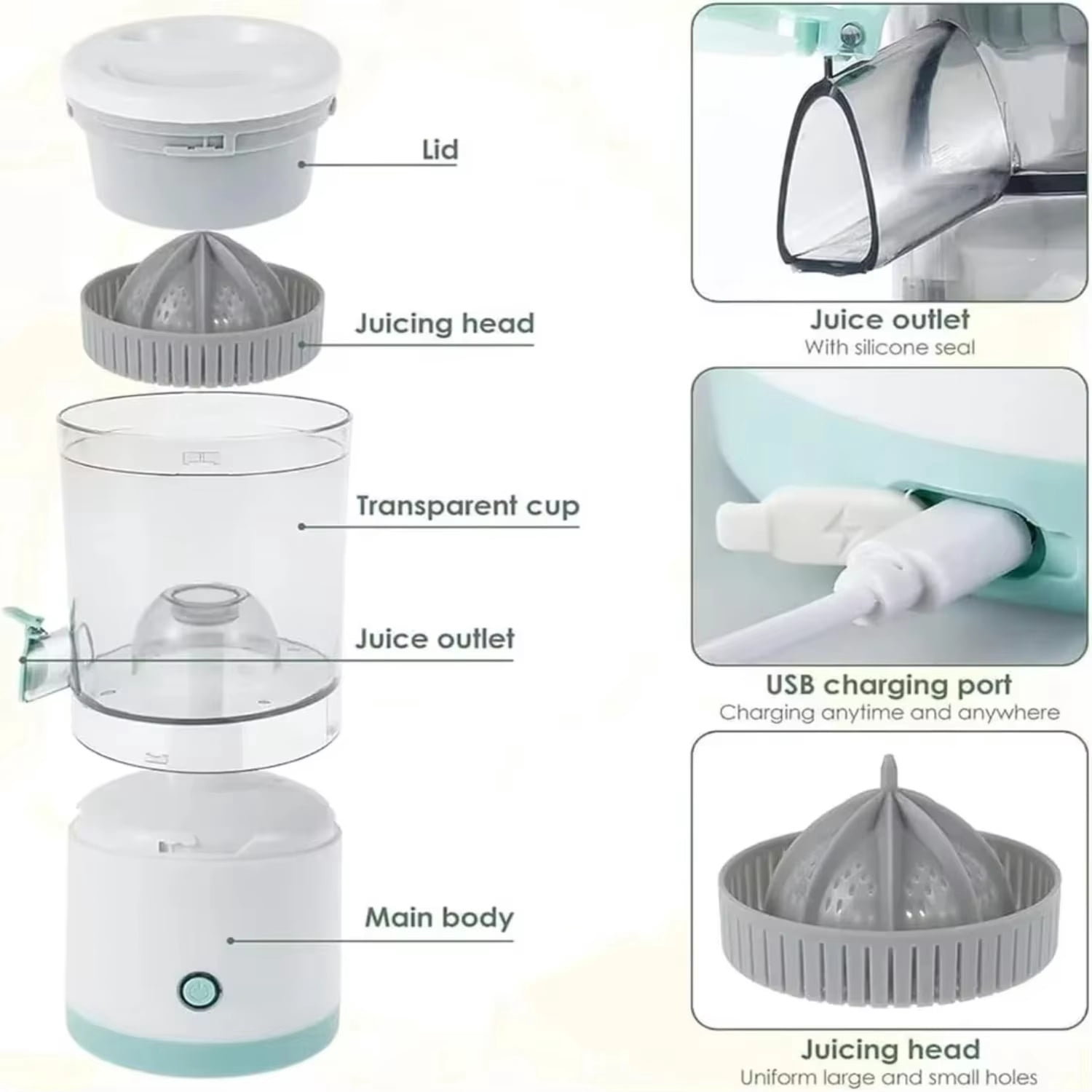 Portable Electric Juicer 7.4V USB Rechargeable Citrus Orange Lemon Fruit Juice Maker Blender Machine for Home Use