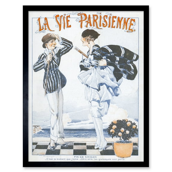Vintage French Fashion La Vie Parisienne End of Season Couple Magazine Cover Art Print Framed Poster Wall Decor 12x16 inch