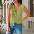 thumbnail image 3 of Women's Sleeveless Button Down Cropped Sweater Vest Cardigan Waistcoat,Scalloped V Neck Knit Vest for Women, Cropped Hollow Out Sweater Vest, Lightweight Textured Knit Beach Vacation Wear Light Green, 3 of 5