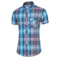 thumbnail image 1 of Camisas s Para Hombre Camisa de manga corta a cuadros delgada cómoda casual de moda de verano para hombres (Blue, XXL), 1 of 4