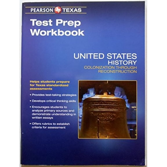 Pre-Owned Pearson Texas United States History: Colonization Through Reconstruction Grade 8 Test Prep Workbook Paperback